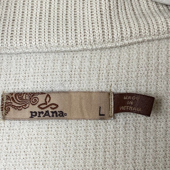PrAna Tobi Full Zip Sweater Two Tone Cream Beige Pockets Ribbed Knit Women L - Picture 3 of 13